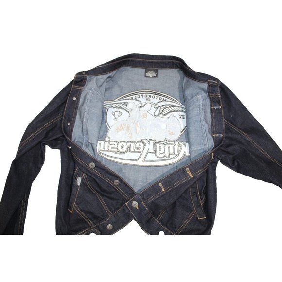 KING KEROSIN Jean Jacket American Biker Kerosene Dark Denim Skull Embroidered XL - Picture 5 of 8